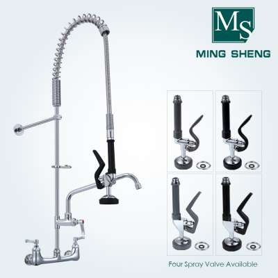 8" Adjustable Center Wall Mount Commercial Spring Load Pre Rinse Kitchen Faucet