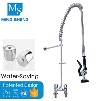 Restaurant Food Service Chrome Plating Dual Handle Brass Pre Rinse Faucet for Kitchen